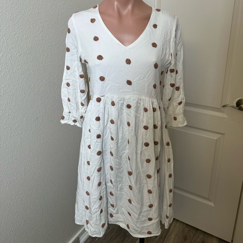 Polygram White and Brown Polka Dot Dress Sz S